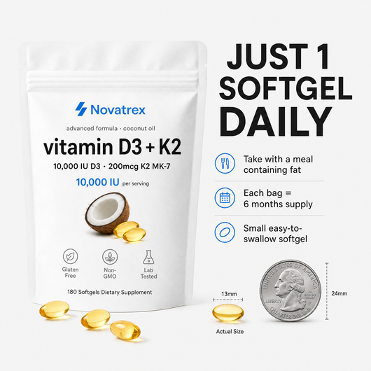 Novatrex D3 + K2 Softgels with Coconut Oil