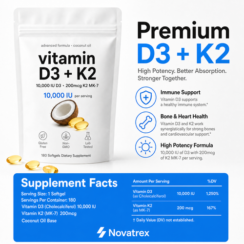 Novatrex D3 + K2 Softgels with Coconut Oil
